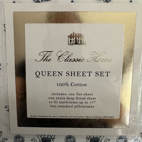 The Classic Home white Blue Elephant Print Queen 4-pc Sheet Set 100% Cotton NEW - Picture 4 of 6
